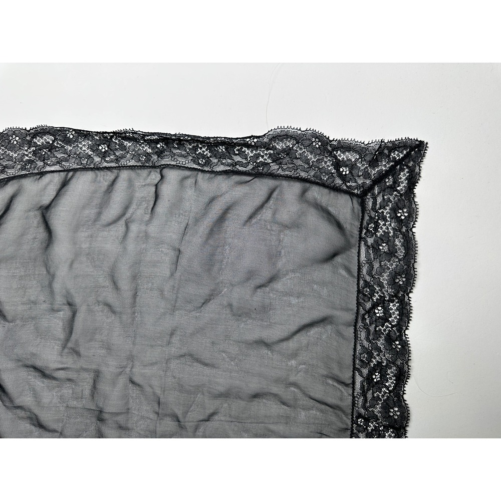 Vintage 1960s Black Lace Handkerchief Sheer Floral Border Square 15.5in - Picture 6 of 7